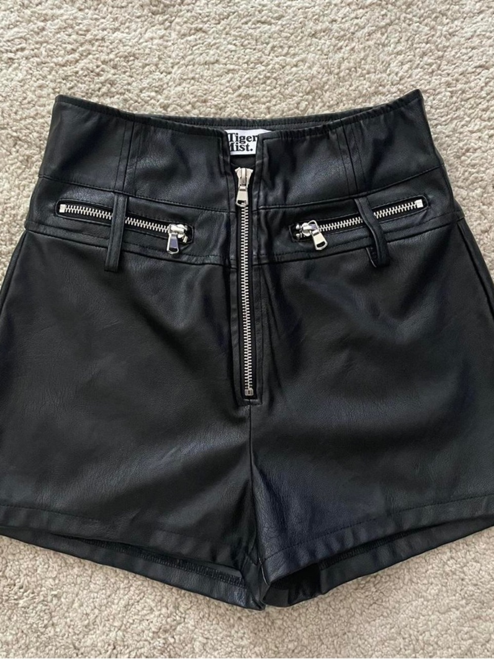 Tiger Mist High-Waist Black Faux Leather Zip Front Booty Shorts